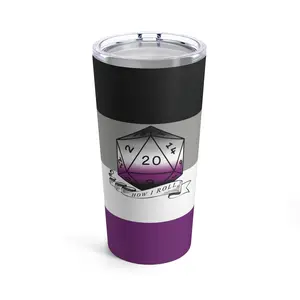 Nerdy Asexual Pride D20 Tumbler | How I Roll 20 oz Drinkware Flasks Drinkware Flasks