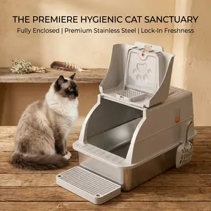 【tiktokshopmemorialday】Goodbye Litter Box Odor-Proof Enclosed Stainless Steel Litter Box Zero Tracking Anti-Stick for Big Cats Up to 25lbs Detachable Parts Modern Cat Sanctuary outdoorfun   , Litter bix high wall