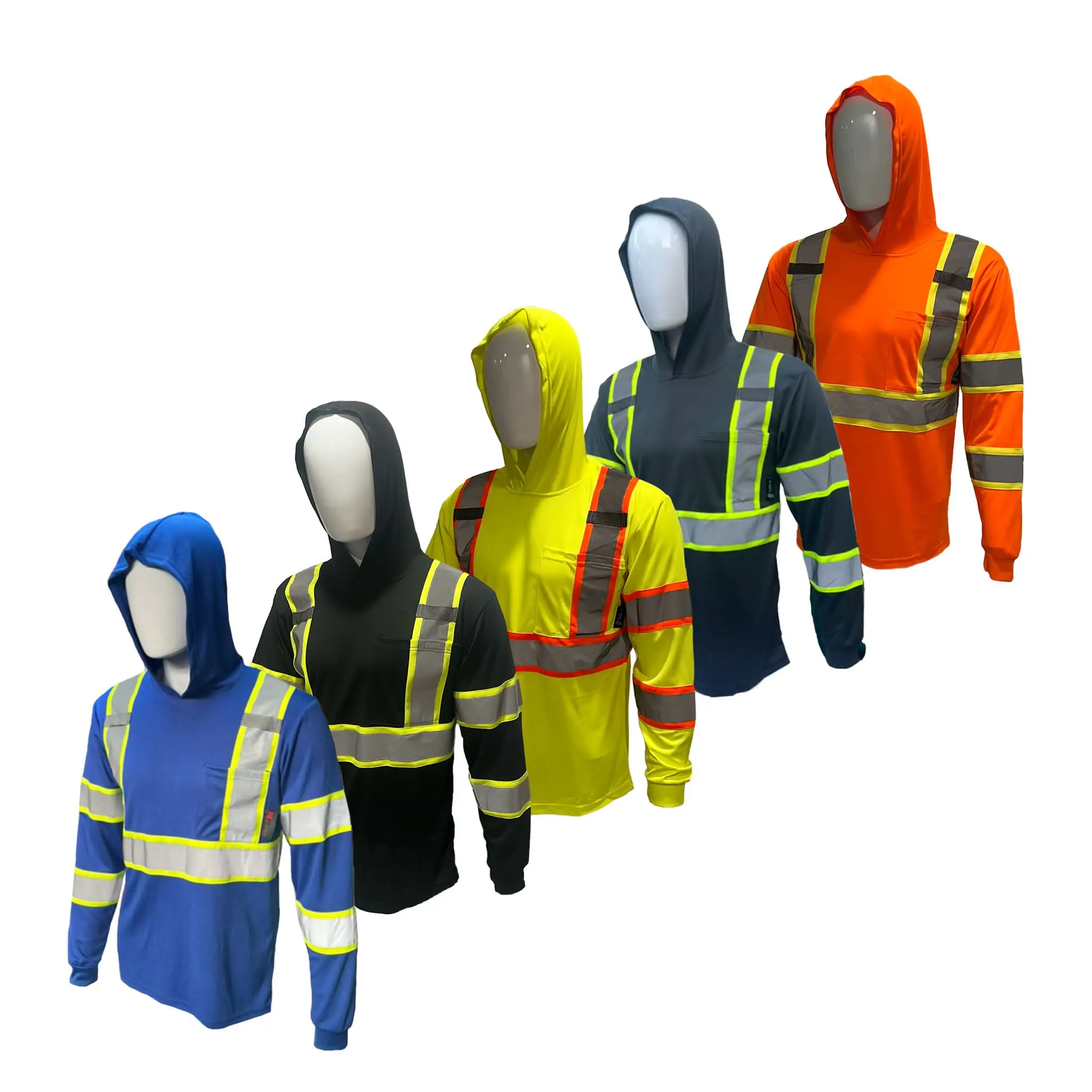5 PACK SHIRT AMERICAN SIZE High Visibility Long Sleeve Safety Shirt with hoodie / Class 3 Polyester shirt