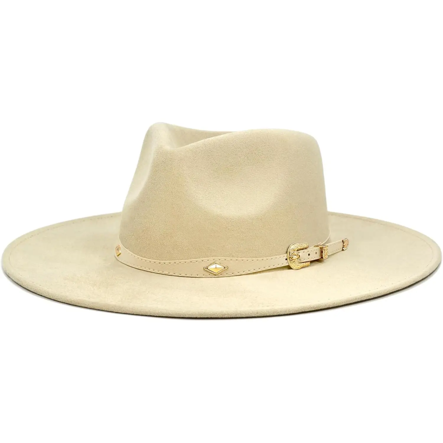 Big Wide Brim Boho Western Hat for Women and Men - Felt Rancher Fedora Hat with 4 inches Flat Brim