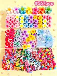 567/568pcs Children's Floral Hair Clips, Hair Ties, Hair Accessories Sets, Gift Box Set, contains flower clips, star clips, high‑elastic hair ties and more, meets diverse styling needs for daily use, birthdays, holidays, performances and other occasions