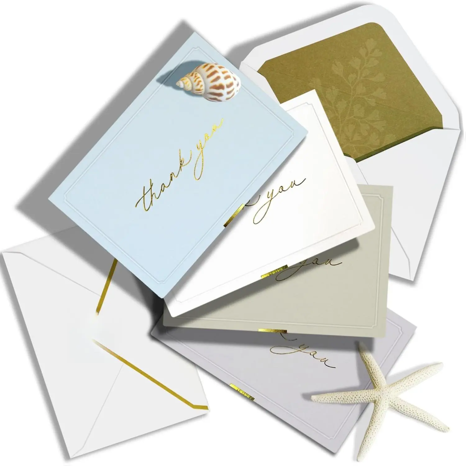 Bulk Pack Embossed Foil Stamping Blank Greeting Cards - 32-Pack Thank You Cards with Envelopes, Gold Emblem Stickers, Art Paper, Soft Gold Border, Floral-Lined Interior, Award-Winning Designer Touch, Water-Activated Gummed Flap for Weddings, Client Gifts,
