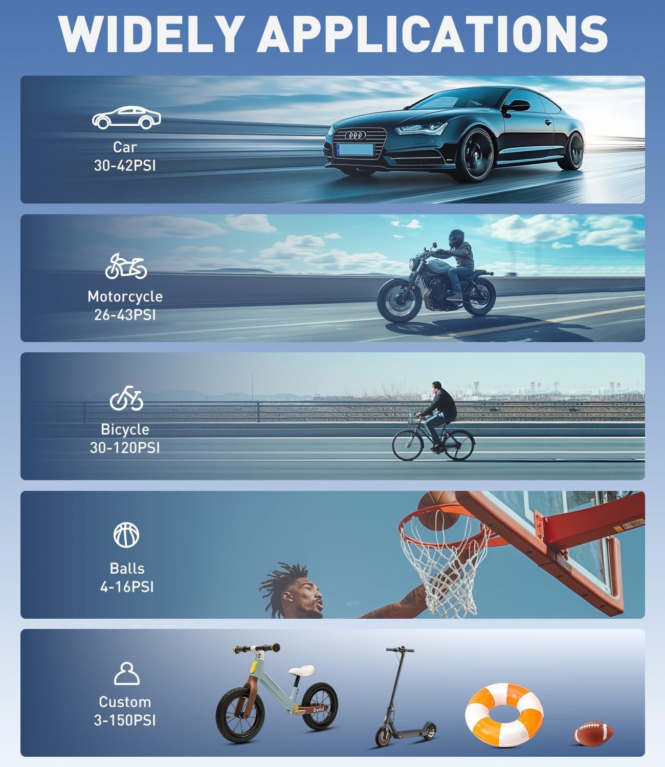 INFLATOR PUMP,One-click inflation Full automatic stop ,No need to charge,Multiple modes,Compact and portable,for Car,Moto,Electric vehicle,Bicycle,ball