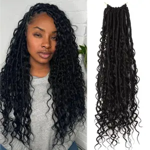 Goddess Locs Crochet Hair Pre-looped 20 Inch New Boho Faux Locs Crochet Hair with Curly Ends 8 Packs Bohemian River Locs Crochet Hair for Black Women 1B