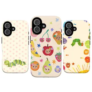 Kawaii Fruit & Caterpillar Phone Case – Cute Colorful Fruit Faces and Storybook Caterpillar Design for iPhone 17 16 15 14 13 12 11 Pro Max Plus & Samsung Galaxy S26 S25 S24 S23 S22 Ultra|   Whimsical Pastel Aesthetic Gift for Her Him