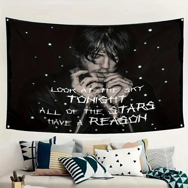 1pc Lil Peep "Look at The Sky Tonight All Stars Have a Reason" Tapestry, Lightweight Sturdy Multifunctional Home Decor Wall Art, 60in Wide by 51in High, Hand Wash Only Aesthetic Room Accent