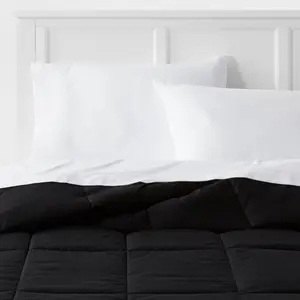 Full/Queen Down Alternative Washed Microfiber Reversible Comforter Black - Room Essentials