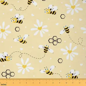 Feelyou Daisy Woven Textile Upholstery Fabric - 1yd Floral Pattern Material with Cute Spring Bees, Blossom Botanicals for Home Upholstery, DIY Projects, Woven Textile Fabric