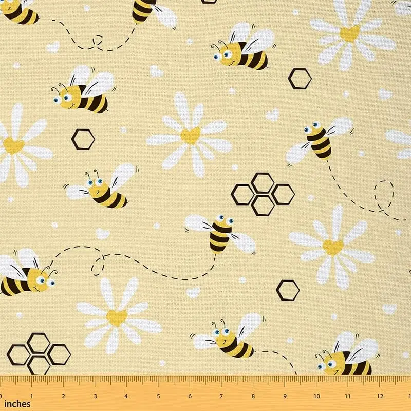 Feelyou Daisy Woven Textile Upholstery Fabric - 1yd Floral Pattern Material with Cute Spring Bees, Blossom Botanicals for Home Upholstery, DIY Projects, Woven Textile Fabric