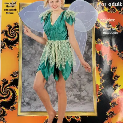 american eagle green dress with white flowers Tinkerbell Costume Fairy Elf Petal Hem Mini Dress Green main image 1