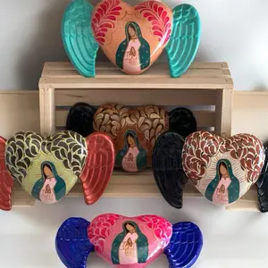Ceramic Corazón con alas/ Virgen de Guadalupe/ cerámica Mexicana/  Talavera