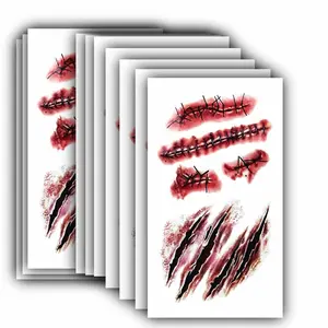10pcs Fake Bloody Wound Stitch Scar Scab Waterproof Temporary Tattoo Sticker Halloween Masquerade Prank Makeup Props (10pcs S165)