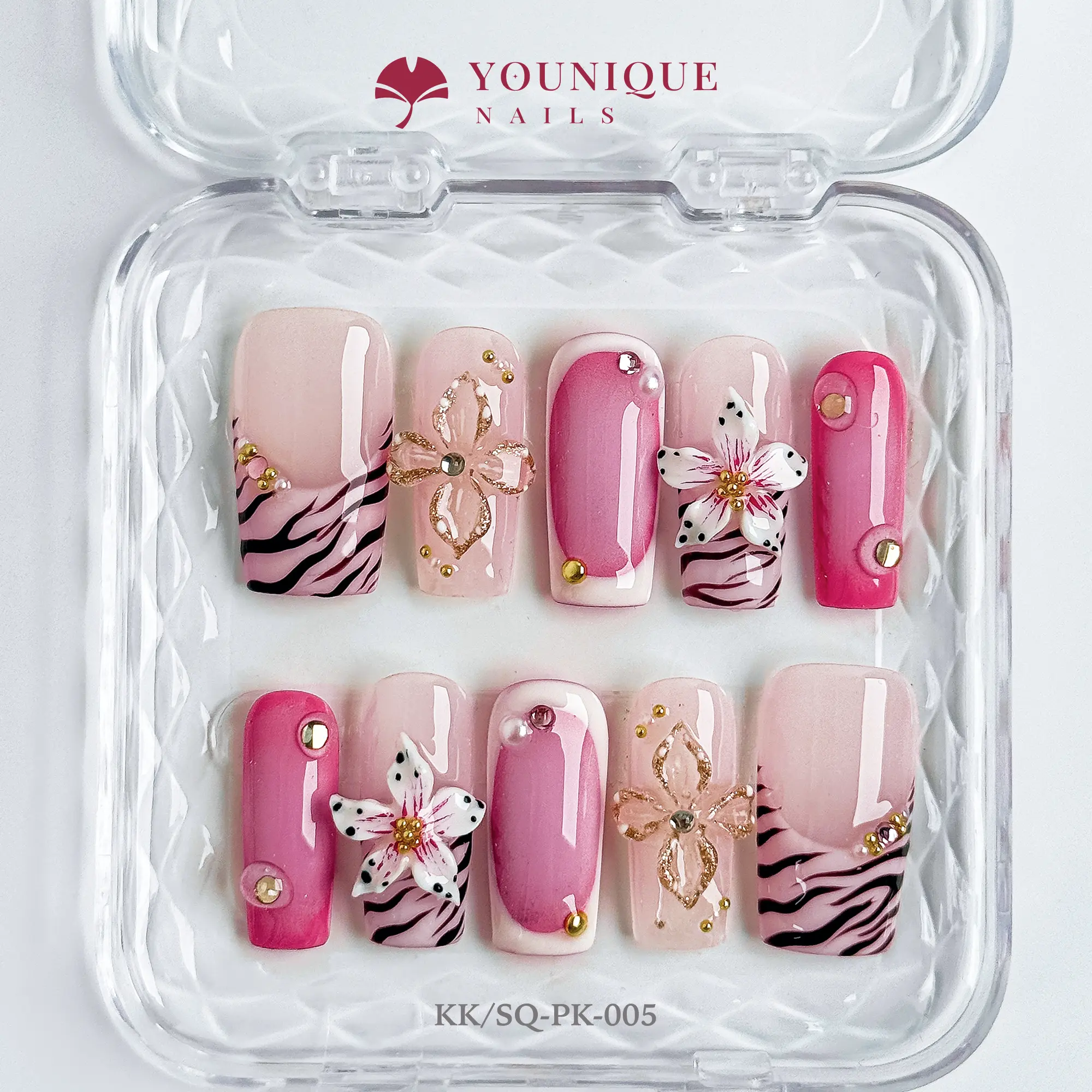 Younique Nails | KK Studio | Pink Panther Chic | 10PCS 100% Handmade Press-On Nails | Reusable Colorful Art