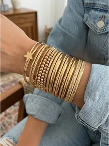 18-Piece Set of Star & Twisted-Cable Bangles, Bangle Jewelry, Stylish, Versatile, Simple, and Trendy Wrist Accessories; A Fashionable Gift for Women, Perfect for Stacking, Stackable Bracelets