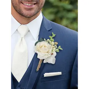Rinlong Boutonniere Cream White Wedding Flower Ornaments