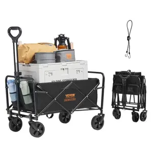 Collapsible Folding Wagon, 2 Cu.Ft Beach Wagon Cart with All-Terrain 5In Wheels, Heavy Duty Folding Wagon Cart 220 Lbs Weight Capacity with Drink Holders, Sports Wagon for Camping, Shopping, Gar Does not apply Does not apply