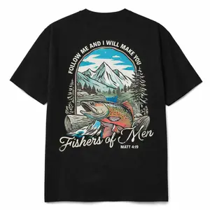Christian Fishing T-shirt, Fishers of Men Tee, Outdoors Faith Shirt, Jesus Tee, Bible Verse Matthew 4:19, Father's Day Gift for Him