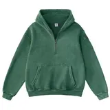 FAIABLE Unisex Oversized Hoodie for Women Men Vintage Acid Washed Heavyweight Fleece Half Zip Pullover with Kangaroo Pocket & Earbud Sleeve Pocket Casual Aesthetic Streetwear Style Essential Hoodies Comfort Hoodies Zip Hoodie