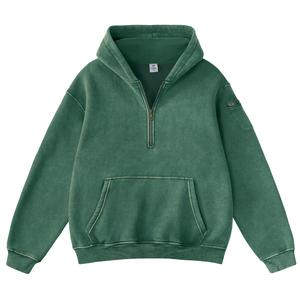 FAIABLE Oversized Hoodie for Women Vintage Acid Washed Heavyweight Fleece Half Zip Pullover with Kangaroo Pocket & Earbud Sleeve Pocket Casual Aesthetic Streetwear Style Essential Hoodies Comfort Hoodies Zip Hoodie