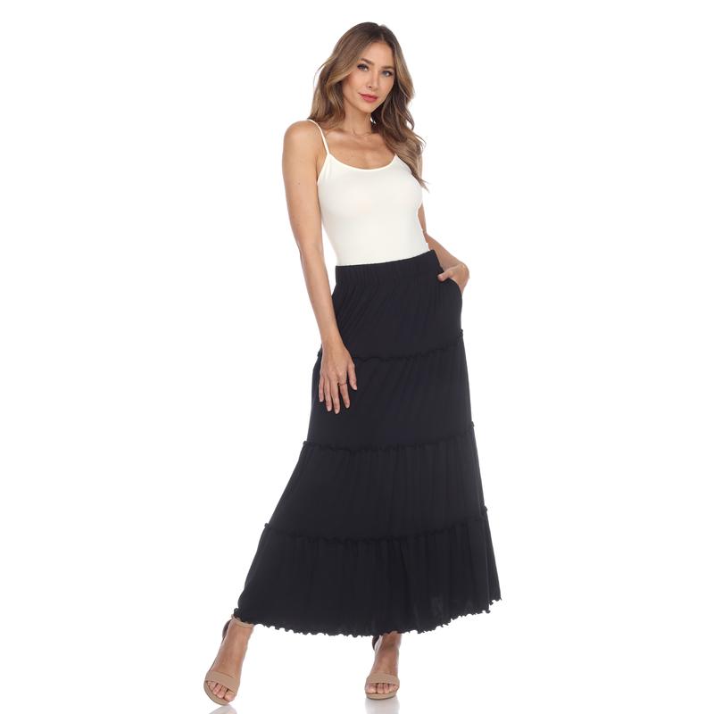 White Mark Women's High Waist Tiered A-Line Maxi Skirt  Lightweight Casual Comfortable Womenswear