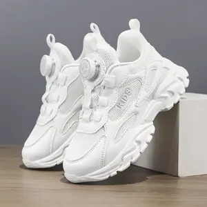Kids Sneakers Solid Color Versatile Rotating Buckle Adjustable Sneakers Soft Sole Comfort Running School Shoes Children's Everyday Street Outing White Sneakers Fashion Letter Pattern Unisex Kids Sneakers
