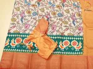 Kalamkari And Patola Prints Soft Silk Saree With Kanchi Border