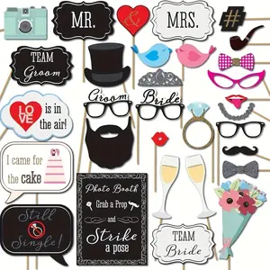 31 Piece Wedding Party Supplies Photo Booth Props Set for Bachelorette and Bridal Showers, Colorful Selfie Signs for Weddings, Graduations, Birthdays and Celebrations