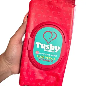 Tushy Women 48Ct 7inx7in Pre-Moisten,Flushable Wipes with Aloe Vera & Vitamin E -Comfortable Use, Red Packaging - Aloevera