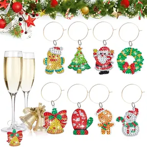 8pcs DIY Christmas Diamond Art Glass Charms for Drinks Acrylic Double Sided Crystal Rhinestone Christmas Diamond Painting Drink Markers for Cups, Great Xmas Gifts for Friends and Family, Suitable for Birthday, Wedding, Christmas, New Year Party Decor