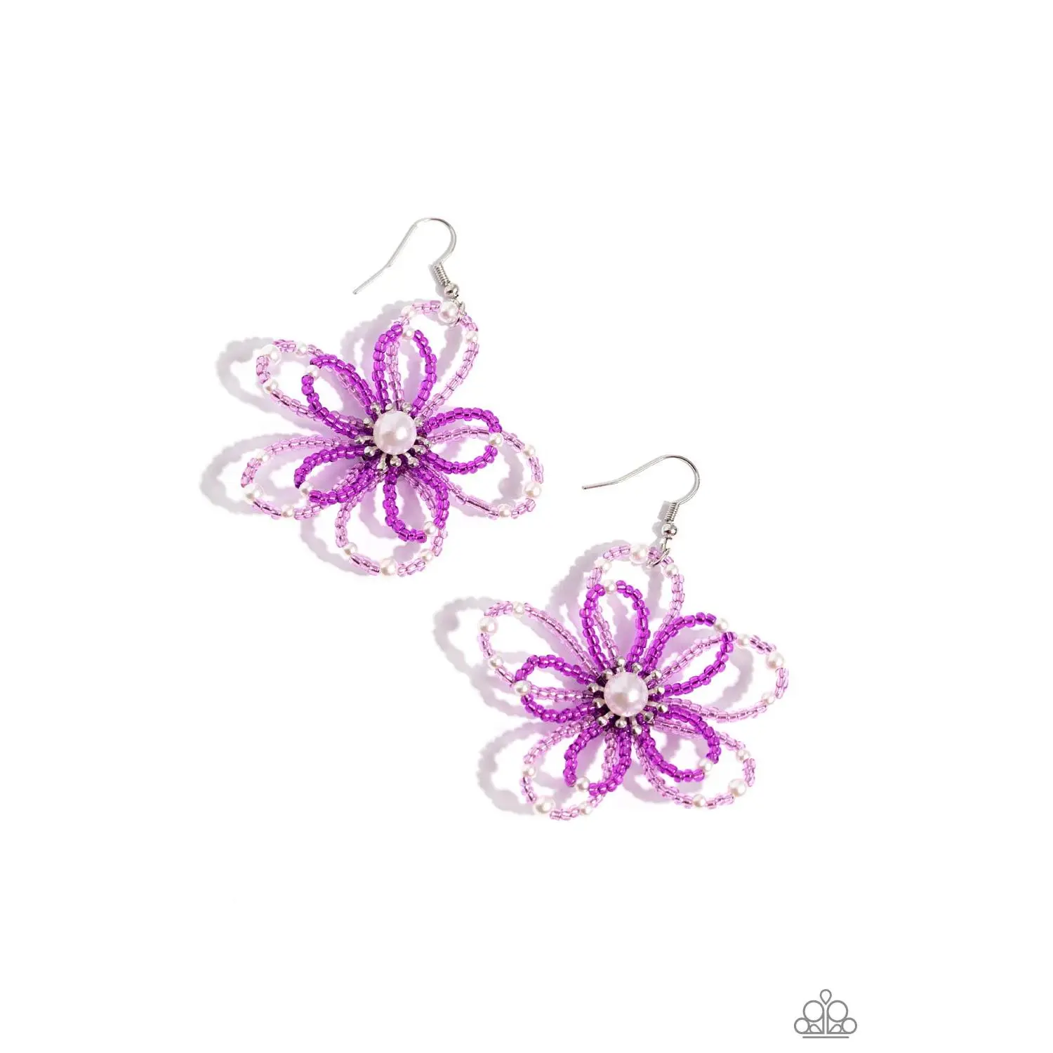 Pearl Crush Purple Earrings with Flower Design and Simple Beads
