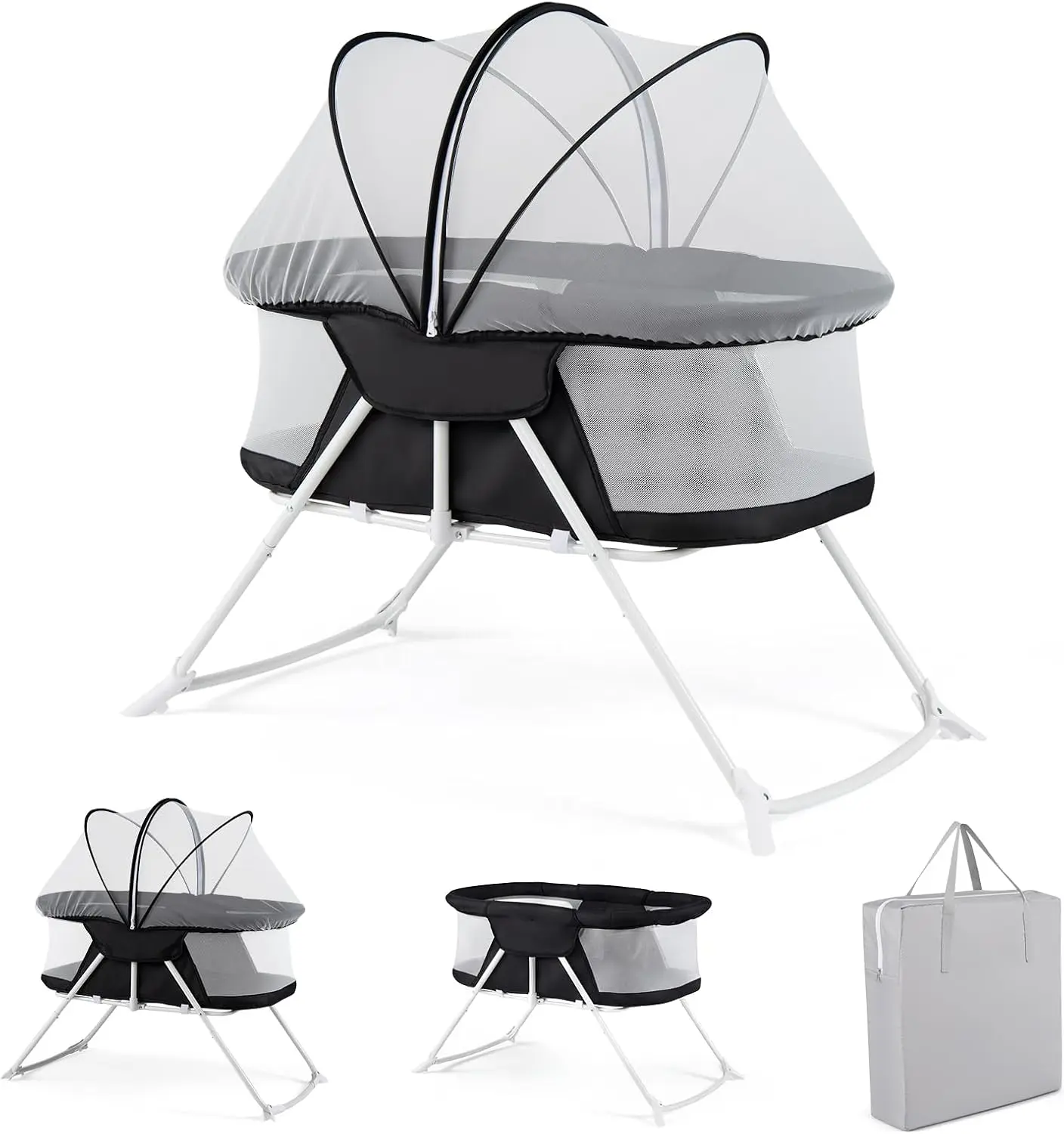 2 in 1 Bassinet, Foldable Bedside Crib with Breathable Mesh, Comfortable Mattress, Zippered Net Canopy & Portable Bag, Bassinet Bedside Sleeper for Baby, Infant & Newborn Gift Season BlackFriday Friends Giving