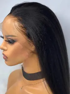 26-Inch Yaki Straight Wig, 180% Density, 13x4x1 Lace Front, Natural Hairline, Heat Resistant, Long Curly Wig for Women