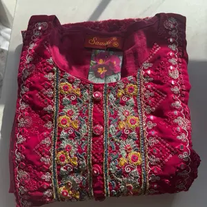 Pakistani design  kurtha set in royal pink colour and cotton lining, embroidery, crochet lace design on the border party wear Womenswear