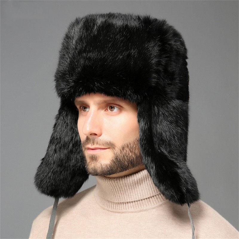 Faux Fur Trooper Hat Winter Trapper Hat Windproof Warm Hats with Earflaps Headwear for Men Cold Weather Skiing