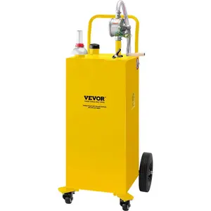 VEVOR 30 Gallon Fuel Caddy, Gas Storage Tank 4 Wheels, with Manuel Transfer Pump, Gasoline Diesel Fuel Container for Cars, Lawn Mowers, ATVs, Boats, More, Yellow