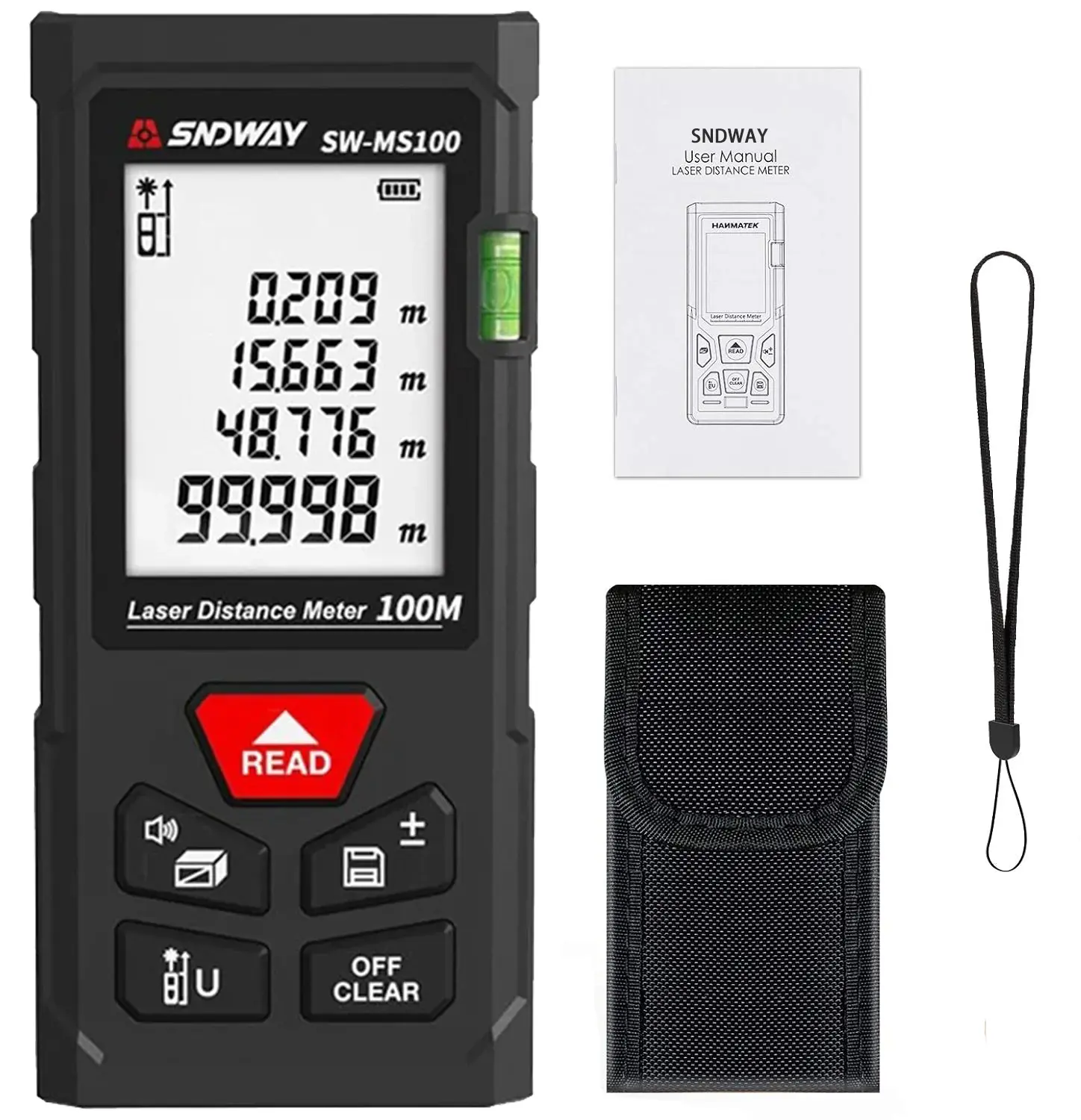 Laser Measure 50M/165ft  Digital Laser Distance Meter with  Bubble Levels  Portable M/in/Ft Unit Switching Backlit LCD and Measuring,Distance/Area/Volume/Pythagorean