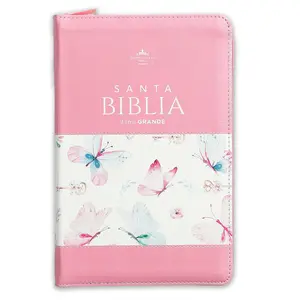 Bible in Spanish for Woman with Zipper 12 Point Large Font Reina Valera 1960 Imitation Leather Roses and Butterfly with Index