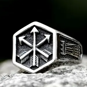 New Men's 316L Stainless Steel Rings Viking Odin Rune Thor Hammer Amulet Vintage Aegishjalmur Jewelry Gifts