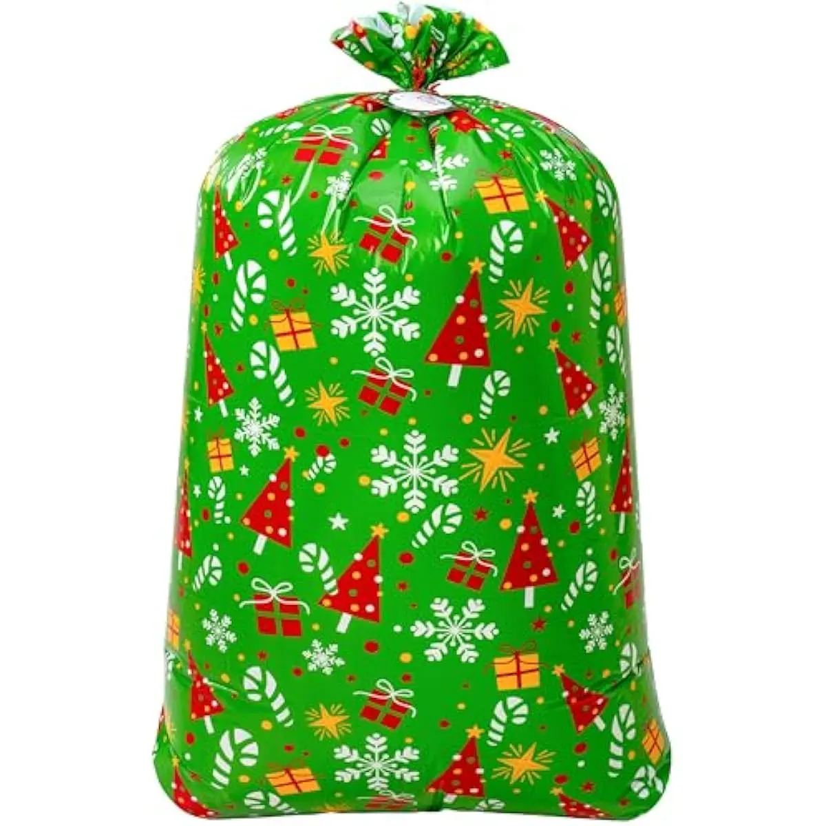 JOYIN Christmas 1 PC Large Green Plastic Gift Bag 56" x 36" with Gift Tags for Heavy Duty Large Gifts, Xmas Presents Wrapper