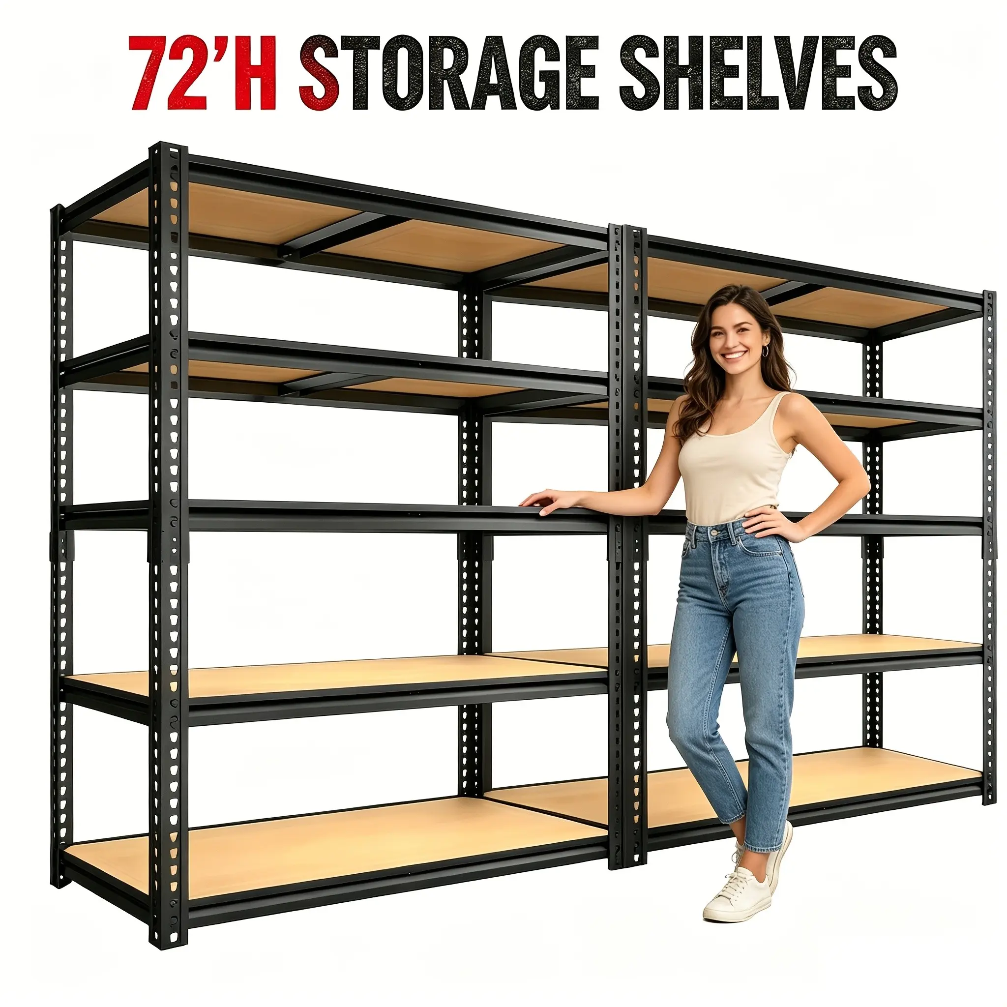 72 Inch Heavy-Duty Metal Storage Rack, 400 Lbs Per Layer Load Capacity, Adjustable Height, Easy Assembly for Garage, Warehouse, Home, Office - Industrial Utility Shelving