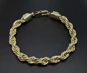 Torsal Design 14K Gold Plated Stainless Steel 7 1/2 Inch Rope Style Bracelet Water Resistant for Daily Wear