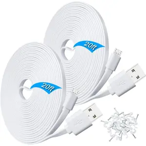 USB Power Extension  for  Cam,WyzeCam Pan,YI  Camera,Nest-Cam Indoor,Oculus Go,,KasaCam,Furbo ,Blink,Flat USB to  USB  Cord for -Cam v3 v2 (White, 20ft)