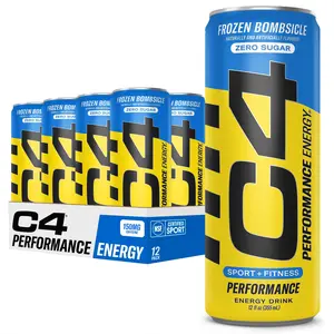 (A)C4 Energy Drink Frozen Bombsicle – 12oz Pack of 12, Sugar-Free Pre-Workout Performance Boost with No Artificial Colors or Dyes