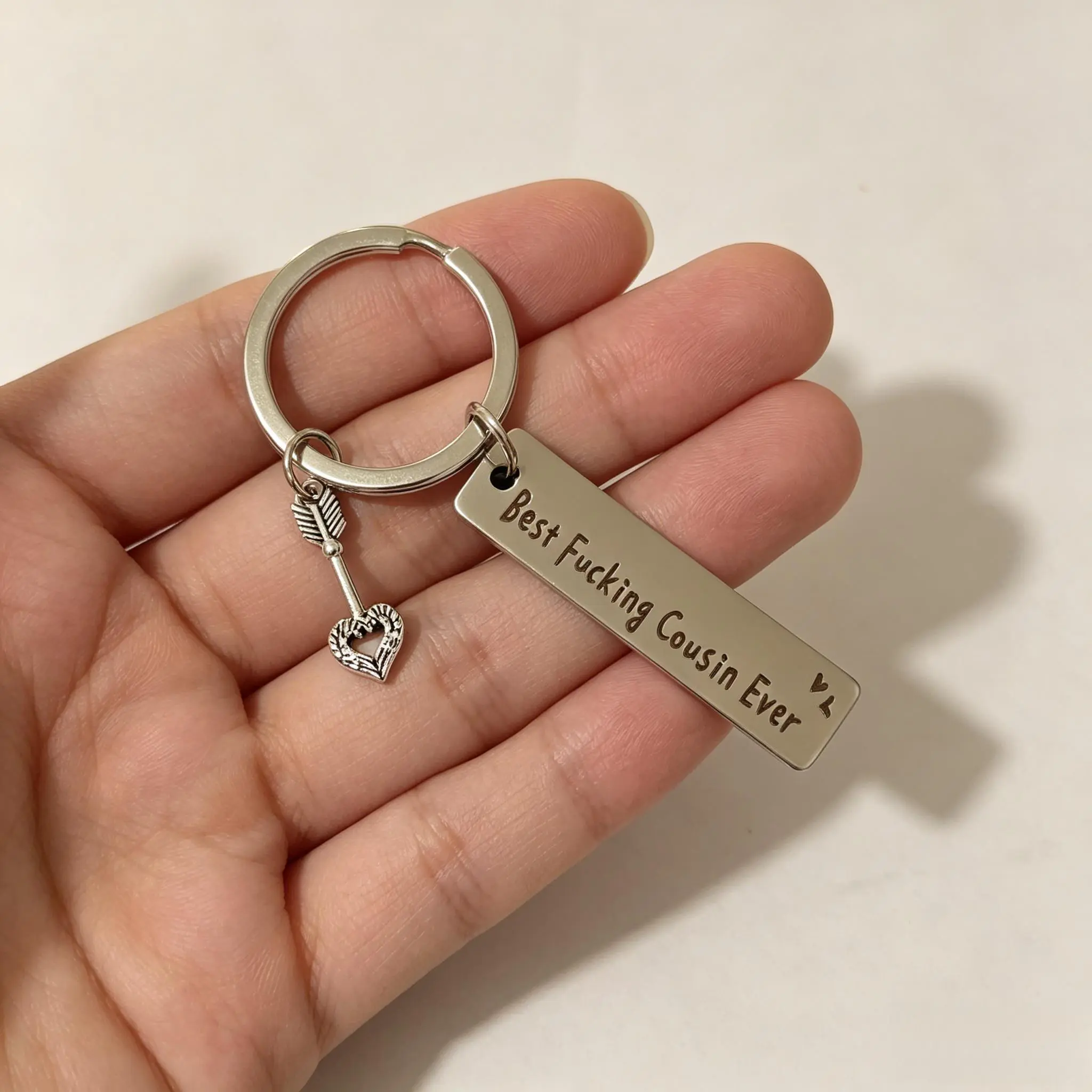 Funny Best Cousin Ever Keychain for Women - Sarcastic Soul Sister Gifts - 316L Stainless Steel Keyring with Heart Arrow Charm - Birthday Gift for Her