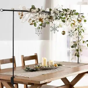 Over The Table Rod Stand with Clamps, 16"-48" Tall,31"-98" Length Black Retractable Table Arch Banner Stand for Wedding Birthday Decorations