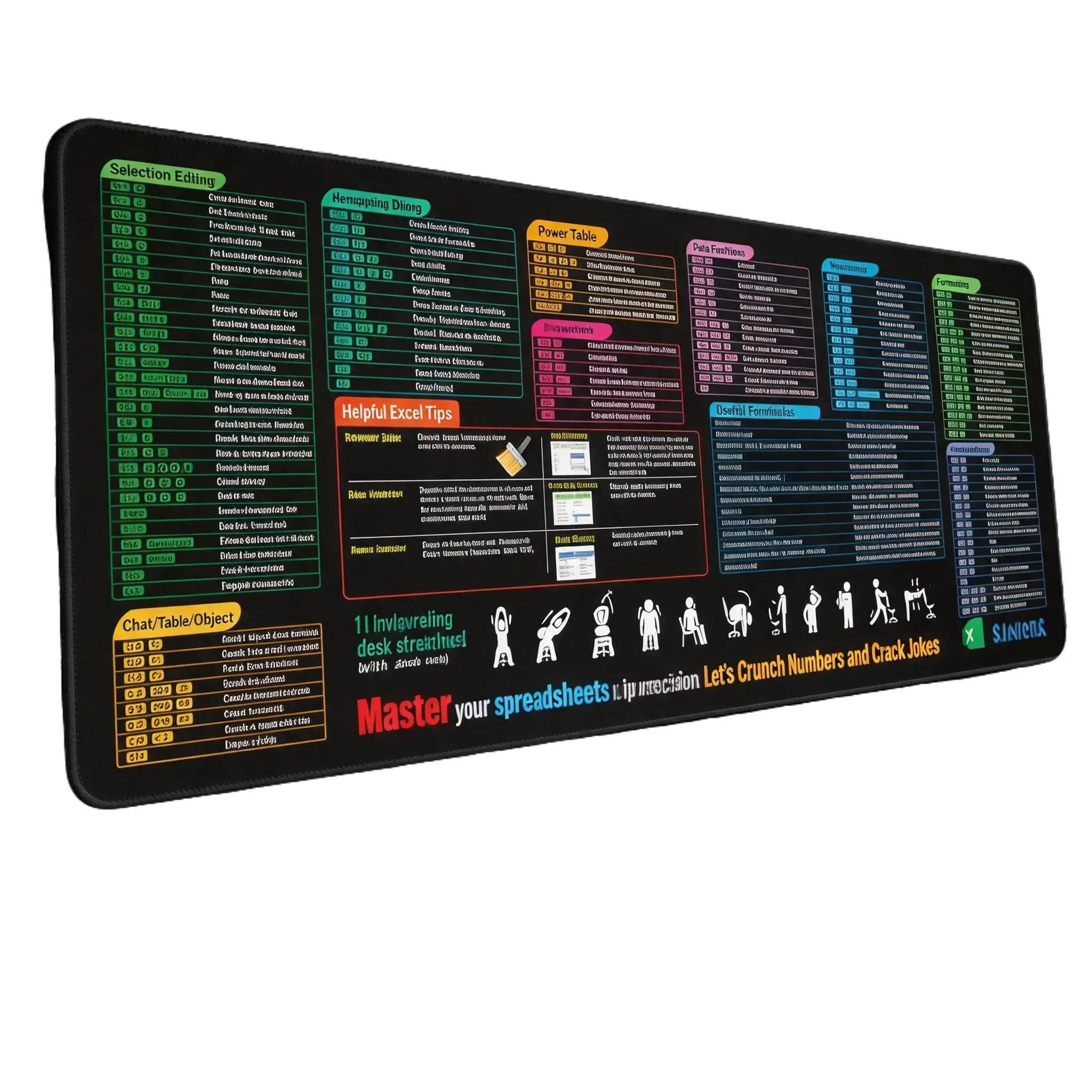 Extra Large XXL Desk Mat with Excel Cheat Sheet Shortcut Keys, Non-Slip Stitched Edge Big Mouse Pad, Perfect Office Gaming Desktop Pad For PC Computer, Ideal Gift For Spreadsheet & Office Workers(31..5"L*11.75"W)