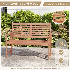COSTWAY - Patio Solid Wood Loveseat Outdoor 2-Seat Bench with Inclined Backrest and Slatted Seat
