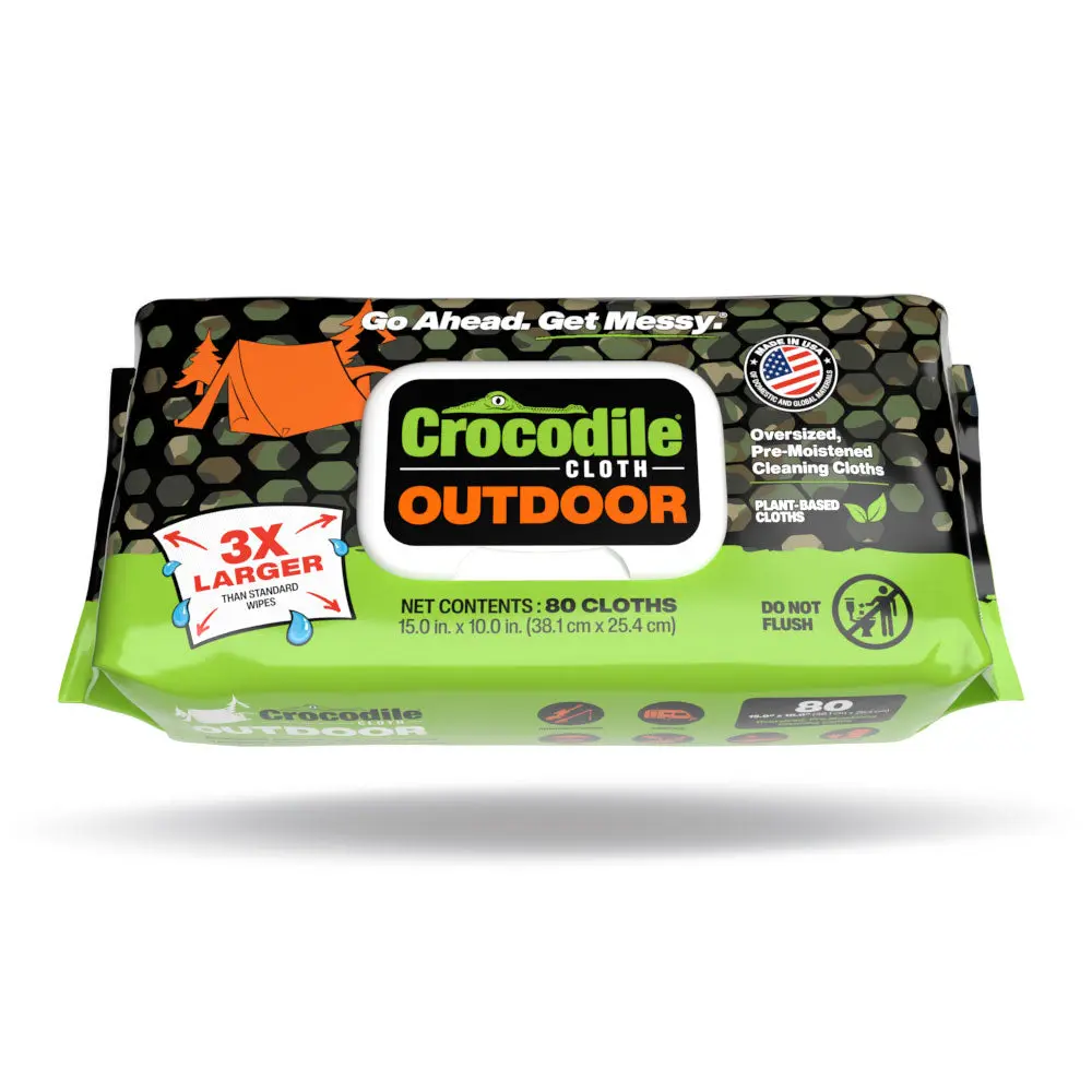 Crocodile Cloth Outdoor Cleaning Wipes (80-Count) Plant-Based Cleaning Wipes for Camping, Hunting, & Fishing