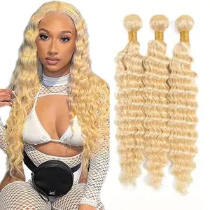 613 Blonde Deep Wave Human Hair Bundles - Multiple Lengths Brazilian Virgin Hair (8in, 10in, 12in, 24in, 26in, 28in)