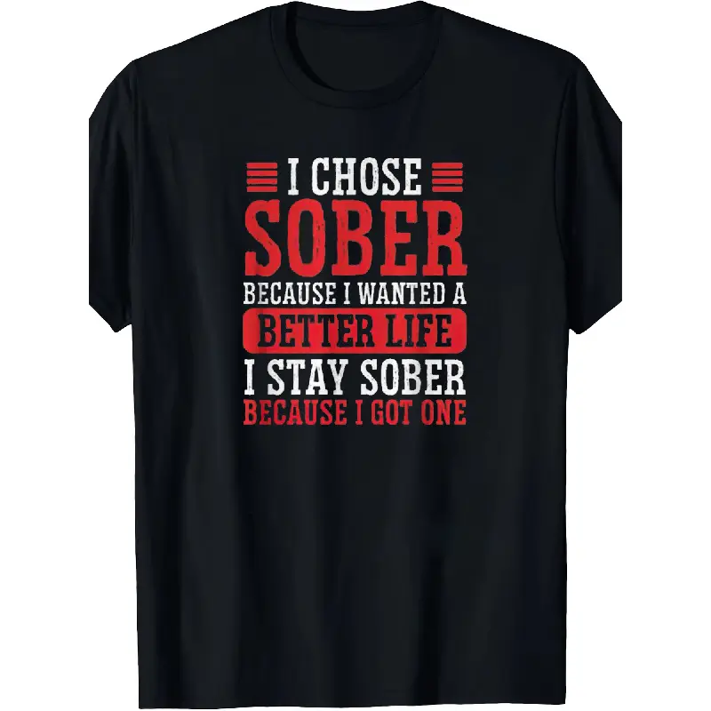 Men's Sober Life Sobriety Awareness T-Shirt - 12 Step AA Meeting Slogan & Addiction Recovery Gift, Black with Red Sobriety Text, Comfortable Crew Neck Short Sleeve, 12-Step Program Apparel (Multiple Sizes S-XXL)